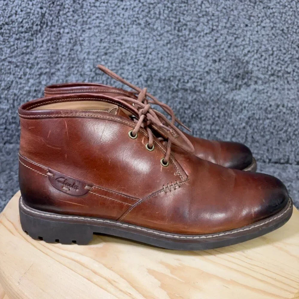 Clarks Montacute Duke Chukka Boots Mens Size 10 Burnished Leather Lace Up Ankle